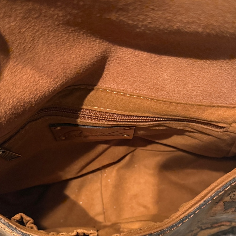 Vintage Map Print Leather Shoulder Bag - Picture 6 of 9